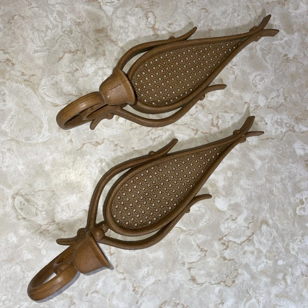 Vintage MCM teardrop shaped Homco wall faux‎ wicker wall sconces candle holders